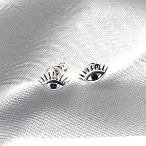 Evil Eye Earrings 925 Sterling Silver Tiny Studs